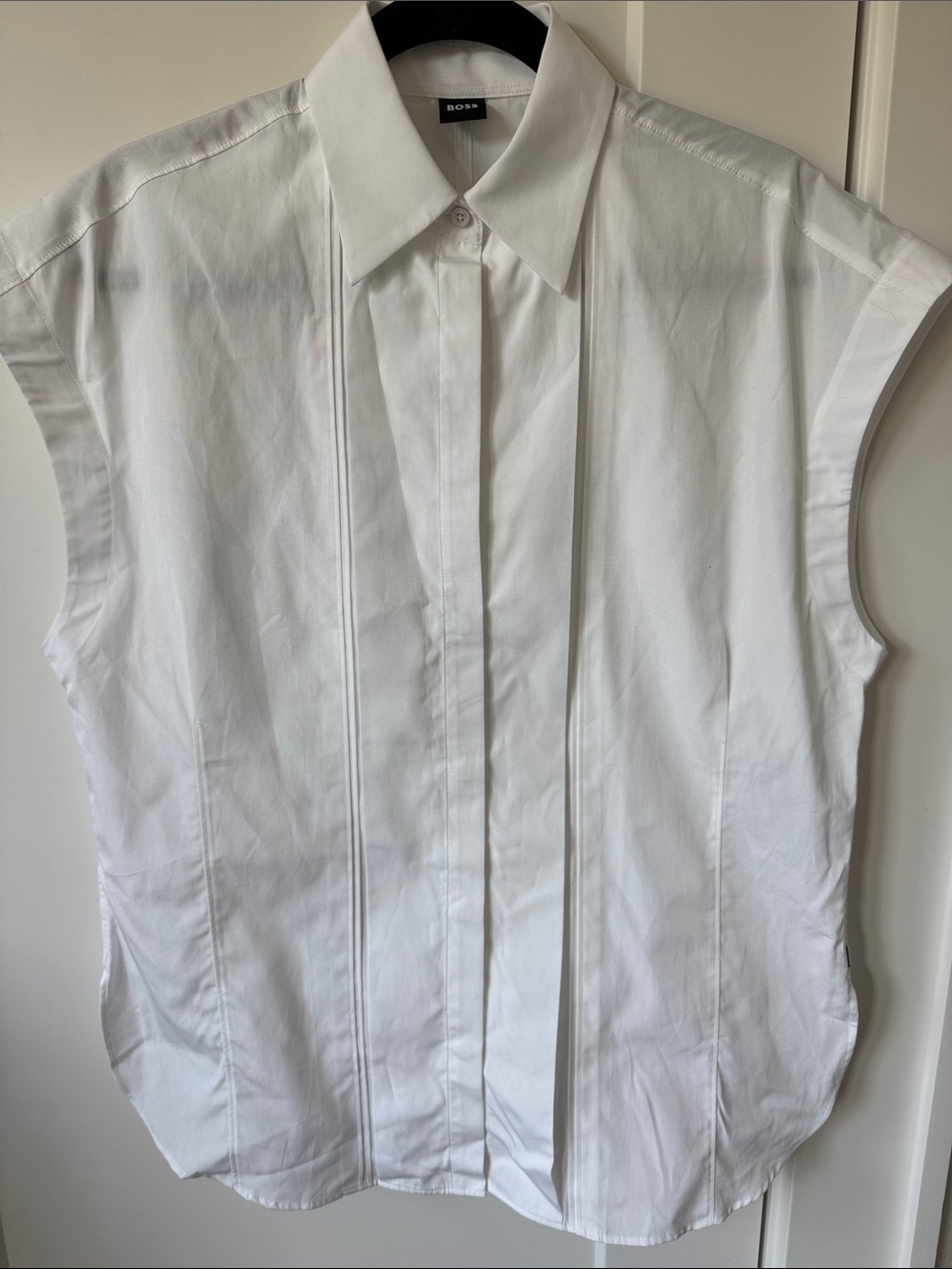 Boss White Sleeveless Pintuck Blouse